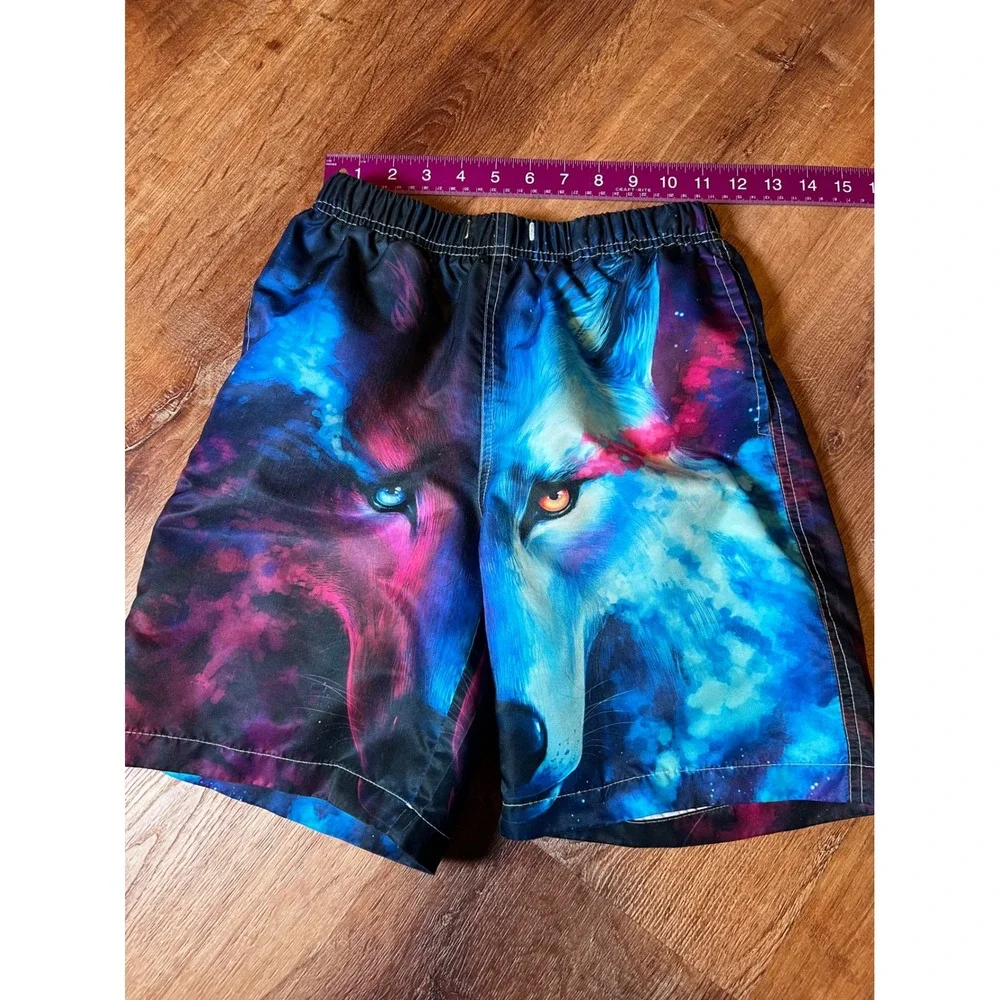 Wolf‎ Cosmic Graphic Swim Trunks Kids Good & Preowned Board Shorts Lined Large